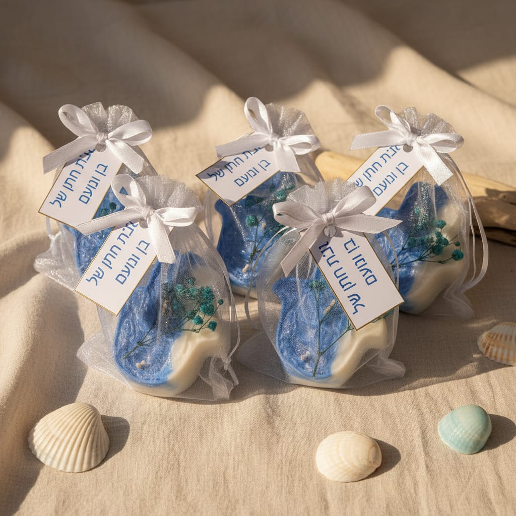 💙 נרות מיני מתנה בשקיות אורגנזה — מושלמים כמזכרת לאורחים.