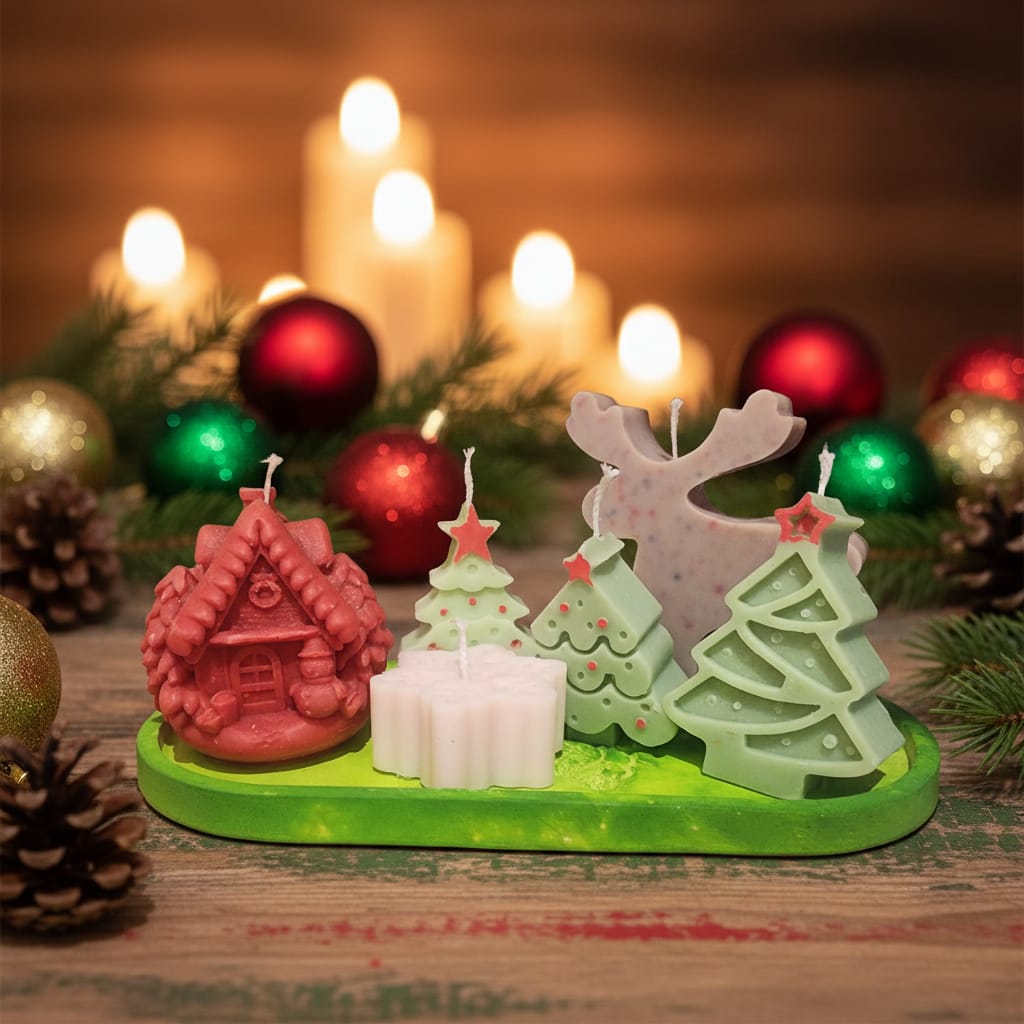 🎄 נרות חג צבעוניים — חגיגה שמתחילה מהשולחן.